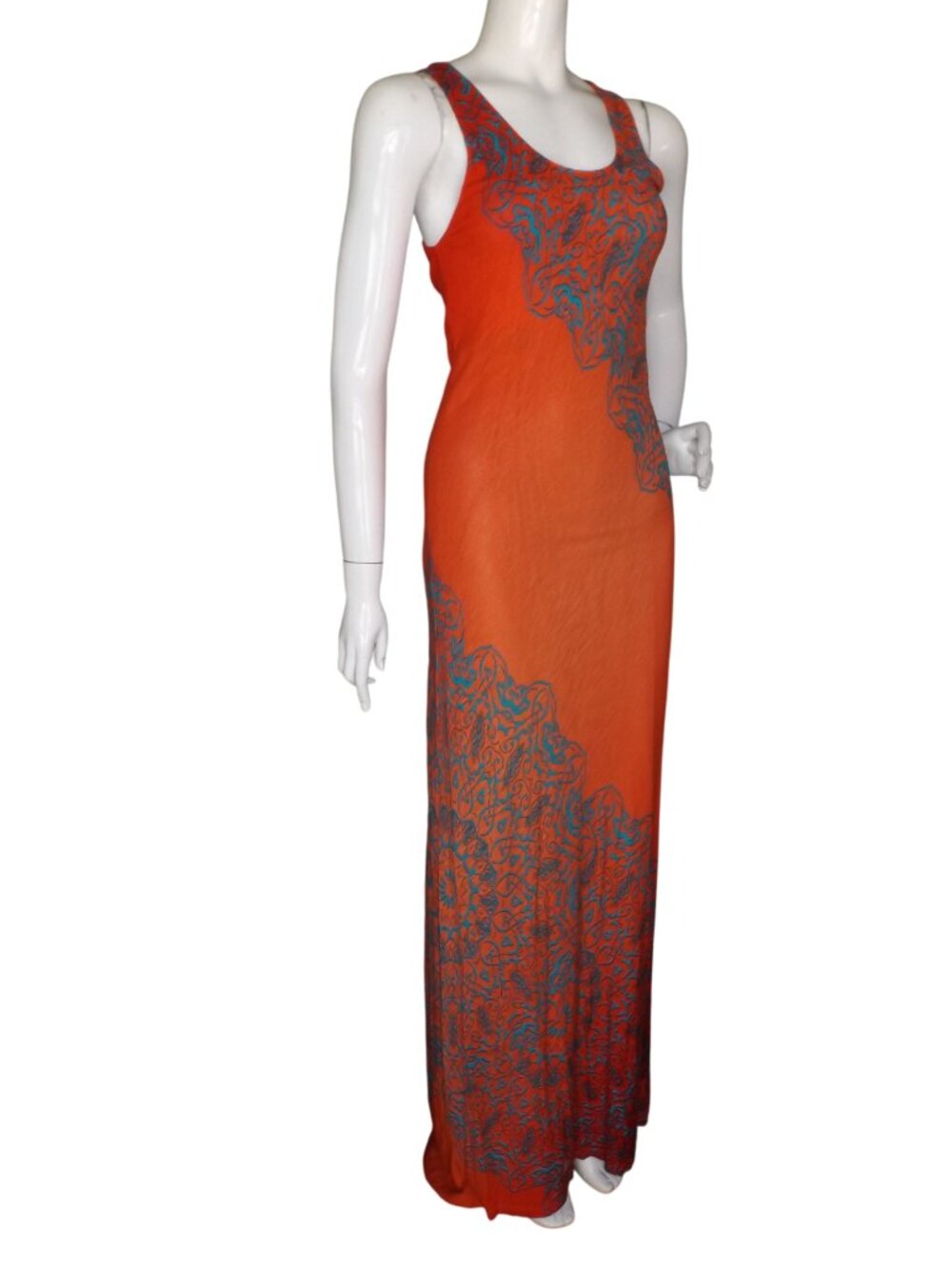 TOMMY BAHAMA Maxi Tank Dress, M, Red-Orange/Teal swirl pattern,Rayon, Scoop neck - Picture 3 of 12
